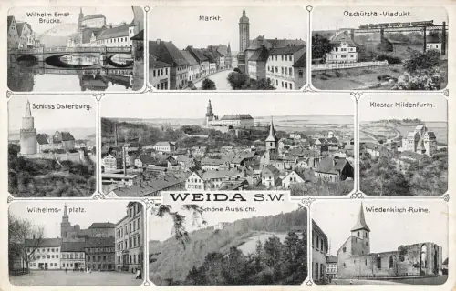 AK Weida Stadtansicht Osterburg Kloster Thüringen 1935 gelaufen Postkarte