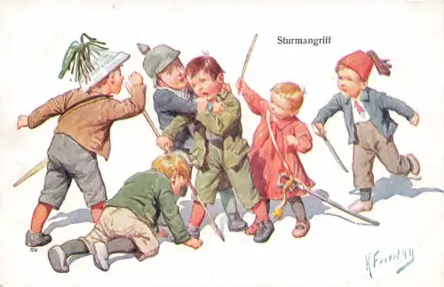 AK Kleine Soldaten Sturmangriff Türke Mädchen Künstlerkarte K. Feiertag Nr 3
