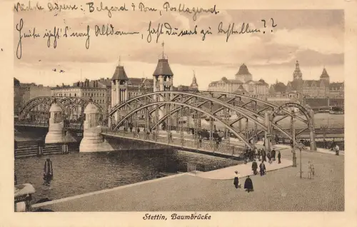 AK Stettin Szczecin Baumbrücke Oder Pommern 1914 gelaufen Postkarte