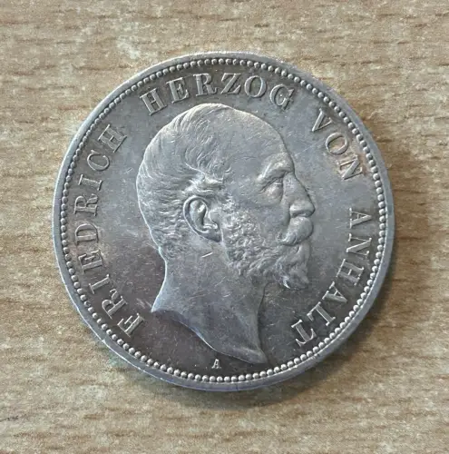 5 Mark Friedrich I. Herzog von Anhalt 1896 Silbermünze Kaiserreich
