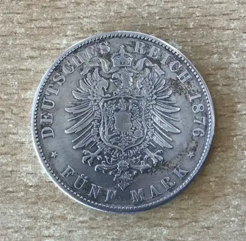 5 Mark Albert König von Sachsen 1876 E Kaiserreich Silber