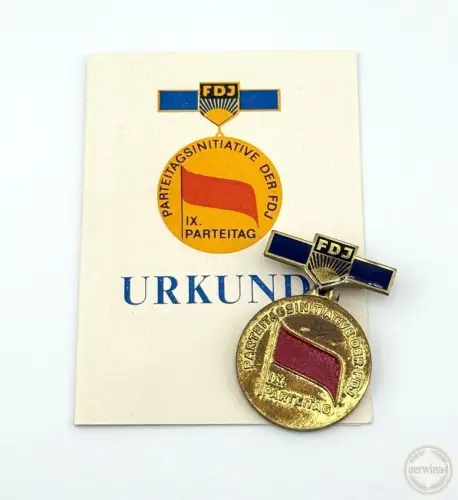 DDR Medaille Parteitagsinitiative der FDJ mit Urkunde Major 1976