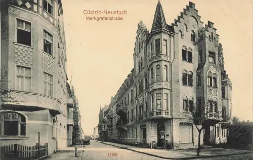 AK Cüstrin-Neustadt Markgrafenstraße Ostbrandenburg 1913 gelaufen Postkarte