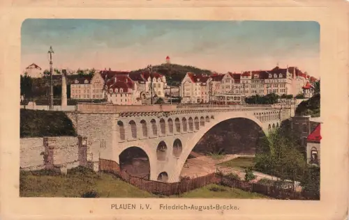 AK Plauen Friedrich-August-Brücke Sachsen Vogtland gelaufen Postkarte