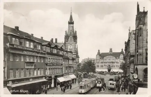 AK Erfurt Anger Weinrestaurant Strassenbahn Thüringen 1936 gelaufen Postkarte
