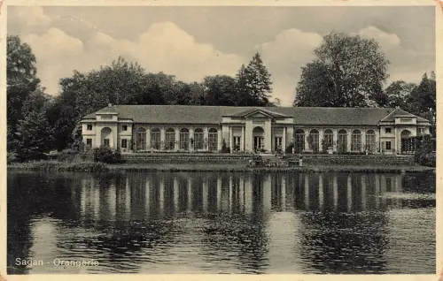 AK Sagan Żagań Orangerie Schlosspark Schlesien gelaufen Postkarte