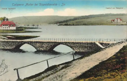 AK Dippoldiswalde Talsperre Malter Schule Gasthof Sachsen 1914 gelaufen