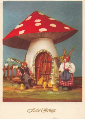 AK Frohe Ostertage Hase Pilz Postkarte 1956