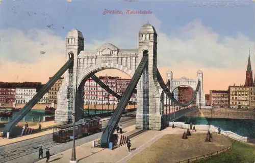 AK Breslau Kaiserbrücke Schlesien 1914 gelaufen Postkarte