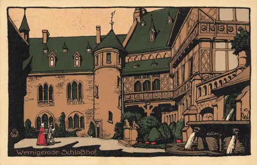 AK Wernigerode Schloßhof Sachsen-Anhalt 1930 gelaufen Postkarte