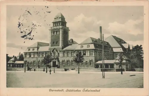 AK Darmstadt Städtisches Schwimmbad Hessen 1916 gelaufen Postkarte