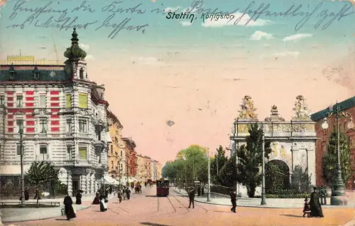 AK Stettin Königstor Strassenbahn Pommern 1913 gelaufen Postkarte