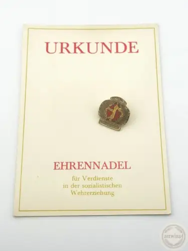 DDR Ehrennadel Verdienste in der sozialistischen Wehrerziehung Urkunde Gold 1977