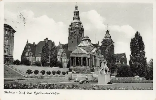 AK Stettin Hakenterrasse Denkmal Pommern 1937 gelaufen Postkarte
