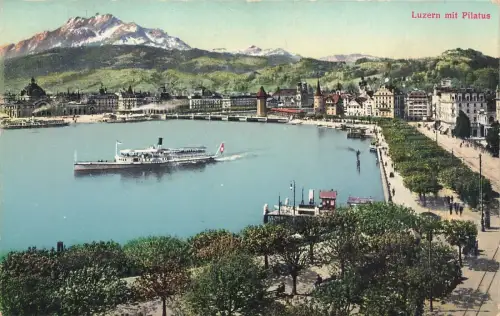 AK Luzern Pilatus Dampfschiff Schweiz gelaufen Postkarte