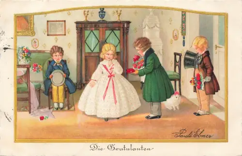 Die Gratulanten Künstler Pauli Ebner 2469 Postkarte 1928 gelaufen