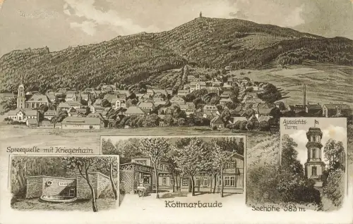 AK Walddorf Kottmarbaude Aussichtsturm Spreequelle Sachsen ungelaufen Postkarte