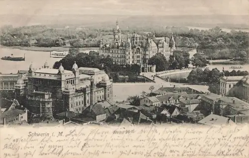 AK Schwerin Stadtansicht Schloss Mecklenburg-Vorpommern 1905 gelaufen Postkarte
