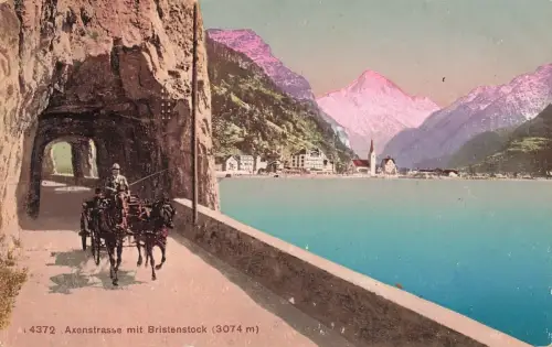 AK Axenstrasse Birkenstock Pferdekutsche Schweiz 1911 gelaufen Postkarte