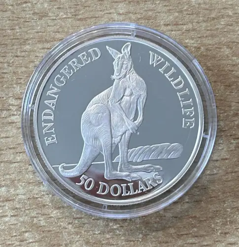Cook Inseln 50 Dollar 1991 Känguru Silber PP mit Zertifikat Tierwelt