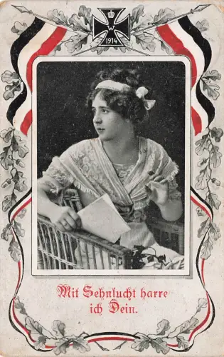 AK 1.WK Portrait Mädchen Eisernes Kreuz Reichsfahne Spruchkarte 1917 Patriotika