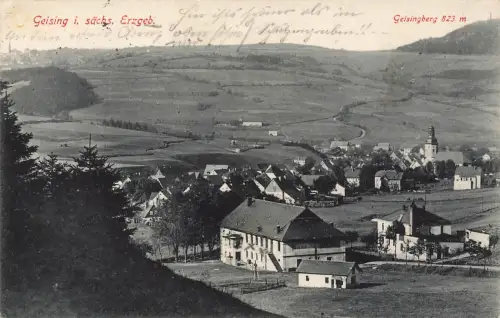 AK Geising Stadtansicht Kirche Berg Sachsen Erzgebirge 1916 gelaufen Postkarte