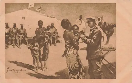 AK 1.WK Jung Afrika wird geimpft Kolonial Krieger Spende ungelaufen Patriotika