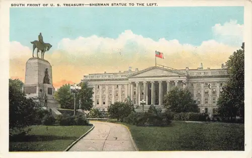 AK Washington D.C. Treasury Sherman Statue USA 1923 gelaufen Postkarte