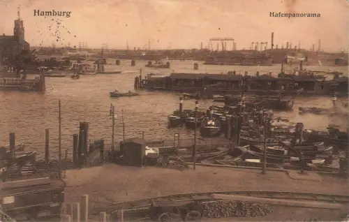 AK Hamburg Hafenpanorama Hamburg 1915 gelaufen Postkarte