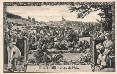 AK Schneeberg Stadtansicht Kirche Häuser Sachsen Erzgebirge ungelaufen Postkarte