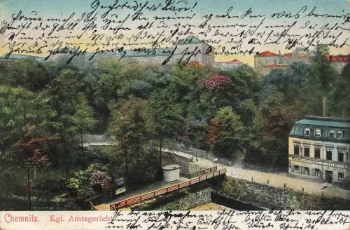 AK Chemnitz Amtsgericht Restaurant Sachsen 1904 gelaufen Postkarte