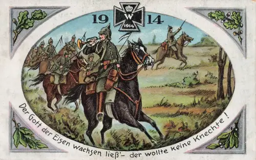 AK 1.WK Kavallerie Spruchkarte EK2 Soldaten ungelaufen Patriotika Postkarte