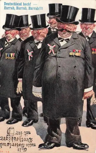 AK 1.WK Nette Vaterlandsverteidiger Männer Zylinder 1912 gelaufen Patriotika