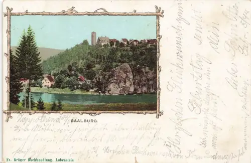 AK Saalburg Burg Fluss Thüringen 1901 gelaufen Postkarte