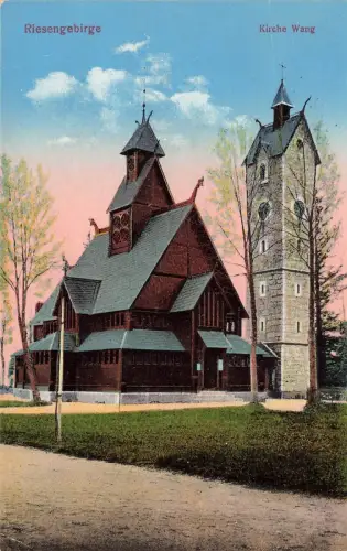AK Krummhübel Kirche Wang Schlesien Riesengebirge 1935 gelaufen Postkarte