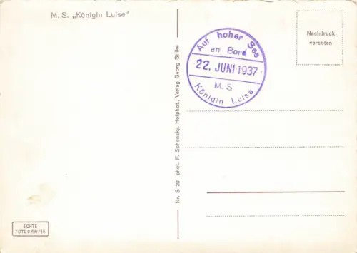 AK M.S. Königin Luise Schiff 1937 ungelaufen Postkarte