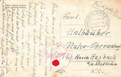 AK Mährisch-Ostrau Ostrava Rathaus Mähren 1941 gelaufen Postkarte