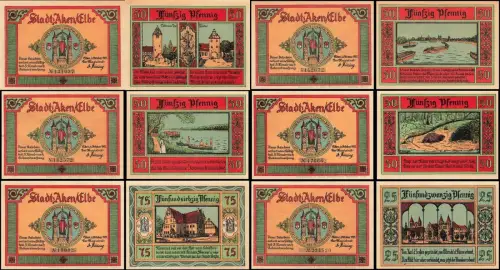 6 x Notgeld, AKEN Elbe Stadt