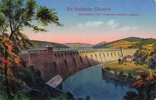 AK Edertal Waldecker Talsperre Sperrmauer Hessen ungelaufen Postkarte