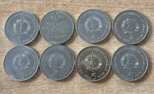 Lot / Konvolut 8 x DDR Münzen 5 Mark Leipzig,Dresden, Weimar, Eisenach, Eisleben