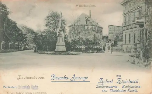 AK Aschersleben Wilhelmsplatz Denkmal Sachsen-Anhalt 1900 gelaufen Postkarte