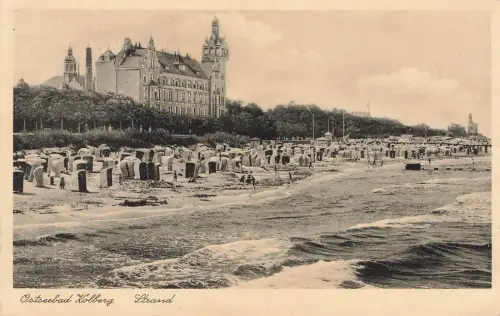 AK Kolberg Kołobrzeg Ostseebad Strand 1939 ungelaufen Pommern Postkarte