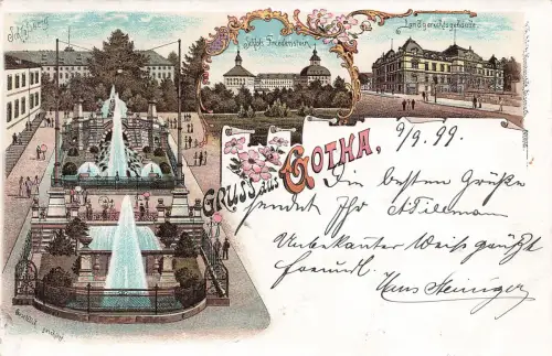 AK Gotha Schlossberg Landgerichtsgebäude Thüringen 1899 gelaufen Postkarte Litho