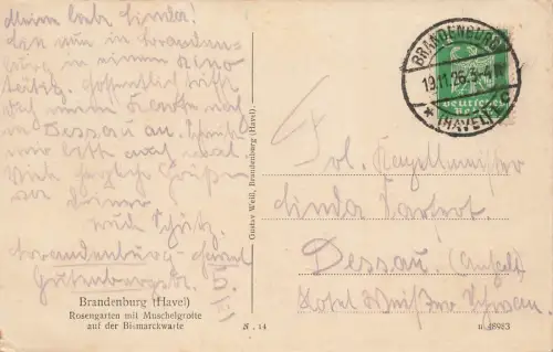 AK Brandenburg Havel Rosengarten Muschelgrotte Brandenburg 1926 Postkarte