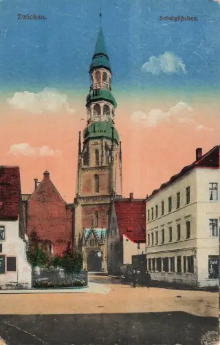 AK Zwickau Schulgässchen Kirche Sachsen ungelaufen Postkarte