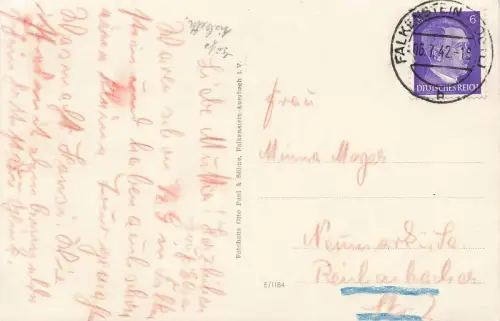AK Falkenstein Kirche Häuser Sachsen Vogtland 1942 gelaufen Postkarte
