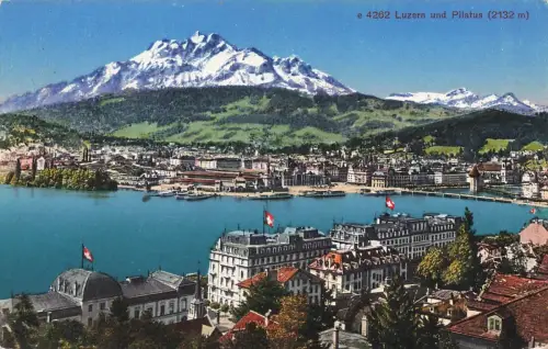 AK Luzern Pilatus Gesamtansicht Schiffe Schweiz 1930 gelaufen Postkarte