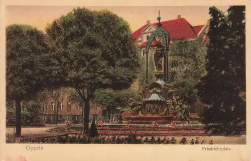 AK Oppeln Opole Friedrichsplatz Brunnen Oberschlesien ungelaufen Postkarte