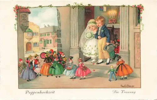 P. Ebner Puppenhochzeit Die Trauung AK Künstlerpostkarte