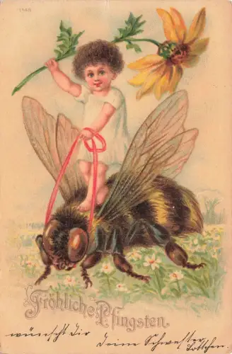 AK Fröhliche Pfingsten Kind mit Bine Leipzig ca. 1912